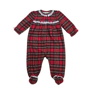 Little Me Plaid Ruffle Footie NEW Size 6 Mo Christmas Holiday Snap Closure